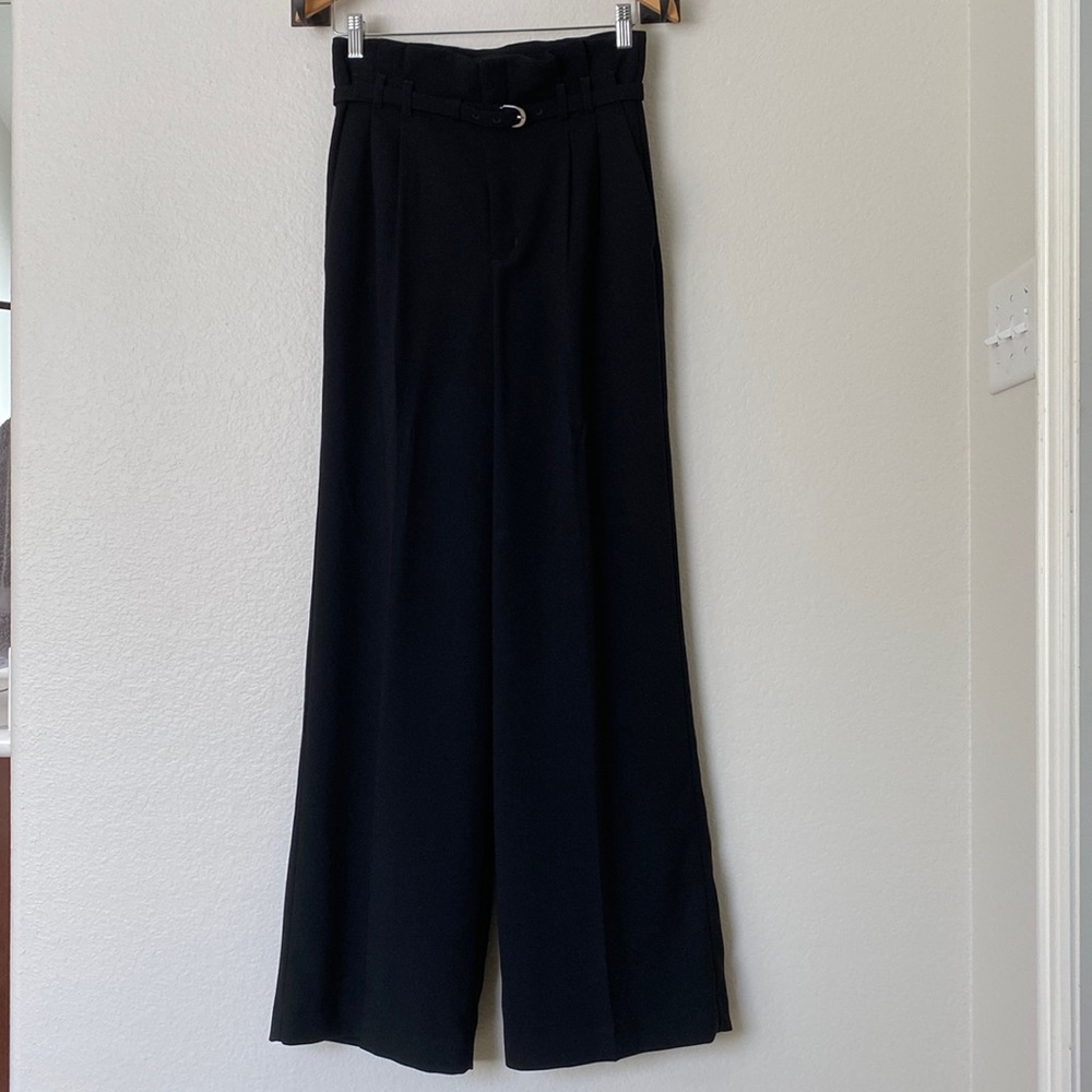 Express High Waisted Belted Wide Leg Twill Pants 4 Long